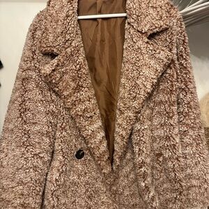 Brown Teddy Jacket with Plush Texture and Oversized Fit